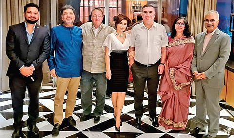 Turkish Consul General Adnan Altay Altinors and his wife Kubra Altinors at a farewell hosted by Deputy High Commissioner to Andhra Pradesh and Telangana in Hyderabad Andrew Fleming