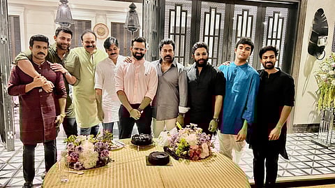 Chiranjeevi posted a picture from his Diwali bash with Sai Dharam Tej, Ram Charan, Allu Arjun, Pawan Kalyan, and Varun Tej.