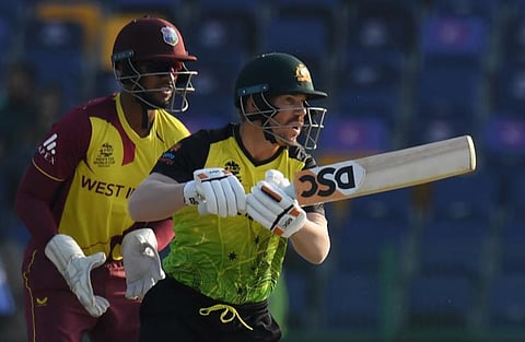 Warner's 89 off 56 balls propelled Australia to comfortable win against West Indies. (Photo | Twitter)