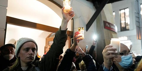 People gather in Warsaw, Poland, on Saturday, Nov. 6, 2021, to protest restrictive abortion law that critics say led to a recent death of a woman with troubled pregnancy. (Photo | AP)