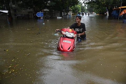 A flooded road at Teynampet in Chennai. (Photo | R Satish Babu, EPS)
