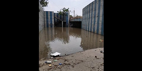 A view of the waterlogged underpass in Bengaluru. (Photo| EPS)
