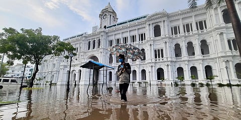 Rain water flooded the premises of Greater Chennai Corporation's Ripon Building. (File Photo| Ashwin Prasath, EPS)