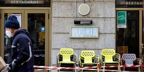 Due to the lockdown, restaurants are closed and seats are blocked off in Vienna, Austria. (Photo | AP)