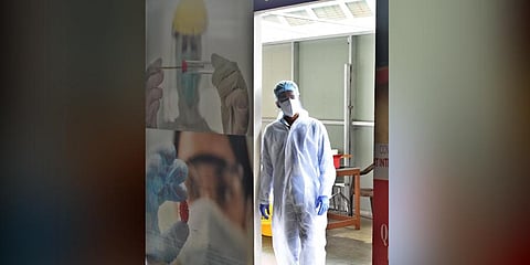 A RT-PCR sample collection booth at the airport in Chennai | Ashwin Prasath