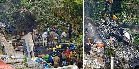 File photo of Rescue operation near the wreckage of the crashed IAF Mi-17V5 helicopter, in Coonoor, Tamil Nadu. (Photo | PTI)