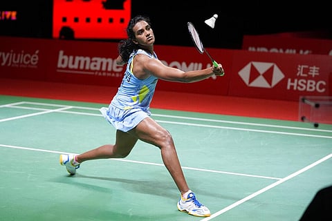 India's Pusarla V. Sindhu competes against South Korea's An Se-young during their women's singles badminton final match at the BWF World Tour Finals. (Photo | AP)