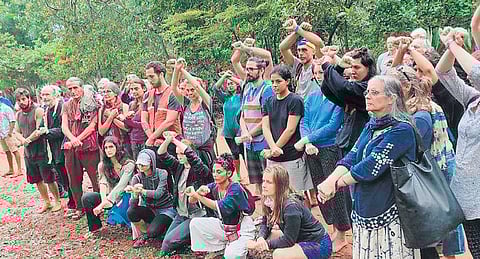 Protest against felling of trees in Auroville (Photo| Express)