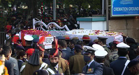 General Rawat was cremated with full military honours with a 17-gun salute as per laid down protocols. (Photo | Shekhar Yadav, EPS)