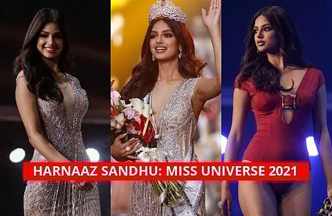 Model Harnaaz Sandhu made history on Monday as she was crowned Miss Universe 2021 -- beating contestants from 80 countries -- 21 years after India last brought home the title. (Photo | AP)