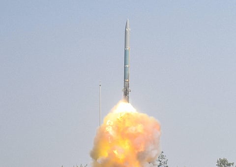 The supersonic missile assisted torpedo system being tested from Kalam Island off Odisha coast on Monday (Photo | Express)