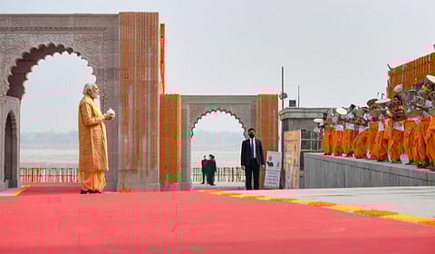 Prime Minister Narendra Modi at the inauguration of Kashi Vishwanath Dham, in Varanasi. (Photo | PTI)