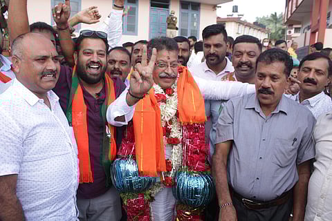 BJP candidate Suja Kushalappa celebrating his victory in Kodagu (Photo | EPS)