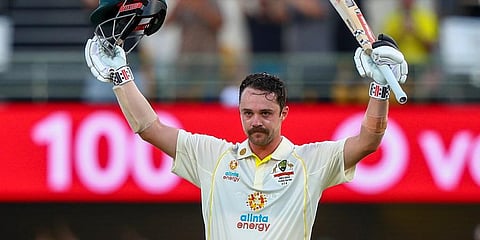 Australia's Travis Head celebrates after scoring a century during day two of the first Ashes cricket test at the Gabba in Brisbane, Australia, Thursday, Dec. 9, 2021. (Photo | AP)