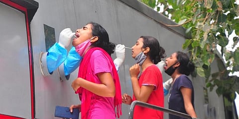 Swab samples being collected for covid testing. (Photo | EPS)