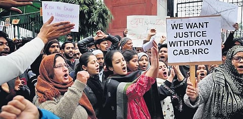 Jamia Millia Islamia students protesting against CAA-NRC. (Photo | Express)