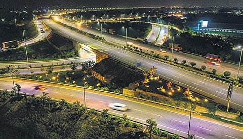 The ORR stretch between Kokapet and Shamshabad is illuminated with LED lights
