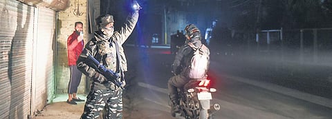 A security personnel near the site of a militant attack in Zewan, Srinagar | FILE