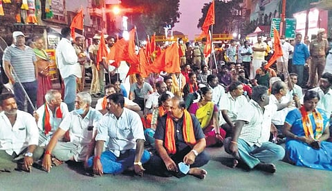 BJP cadre and members of Hindu outfits protesting at Chidambaram  | Express