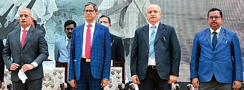 Chief Justice  of India  NV Ramana at the inauguration of the state-of-the-art court complex in Warangal on Sunday, Dec 19, 2021.