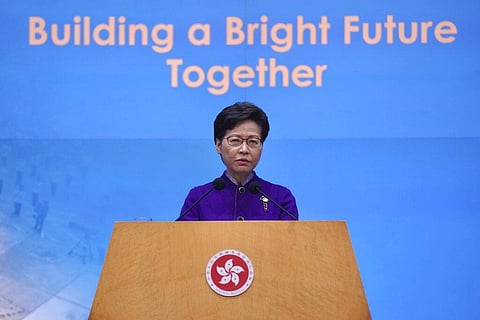 Hong Kong Chief Executive Carrie Lam listens to reporters' questions during a press conference in Hong Kong. (Photo | AP)
