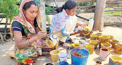 Women of self help groups engaged in their activities at Gauthan | Express