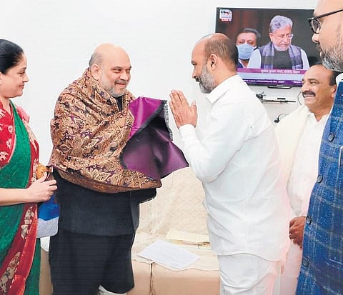 Telangana BJP president Bandi Sanjay, along with party leaders, called on Union Home Minister Amit Shah in New Delhi on Tuesday., Dec 21, 2022.