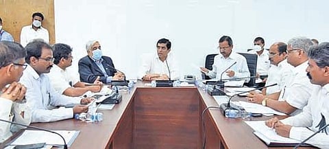 Finance Minister Buggana Rejendranath and Chief Secretary Sameer Sharma hold talks with employees’ associations at the State Secretariat. (File photo| EPS)