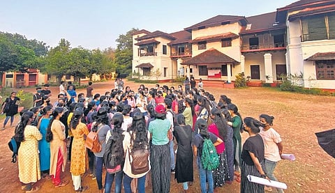 Students protesting against discriminatory hostel rules in front  of UC College, Aluva