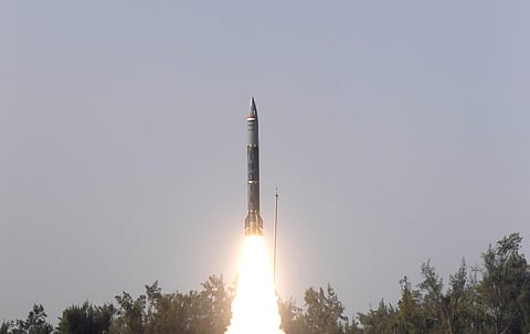 Short range ballistic missile Pralay being flight tested from Kalam Island off Odisha coast on Thursday. (Photo | EPS)
