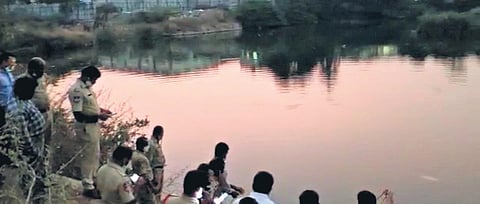 NDRF, DRF and police personnel search for the bodies in 30-foot-deep water body in Hyderabad on Friday, Dec 24, 2021.