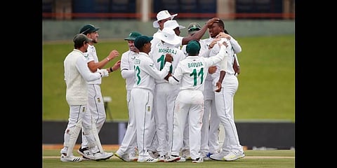 South Africa's Lungi Ngidi celebrates the dismissal of India's Mayank Agarwal on the the first day of the first Test ( Photo | ANI)