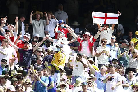 Cricket fans cheer on England during the second day of their cricket test match against Australia in Melbourne, Australia.(Photo | AP)