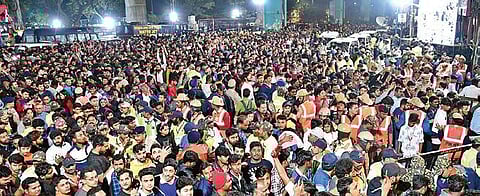 File - People ushering in the New Year on MG Road