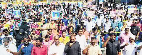 Seeman taking part in a public meeting in Nagapattinam on Sunday, Dec 26, 2021. (Photo | Express)