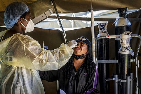 A woman is tested for COVID-19 at the Lenasia South Hospital, near Johannesburg, South Africa (Photo | AP)