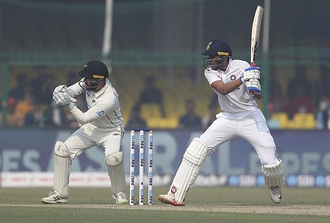 India's Shubman Gill plays a shot during the day one of their first test cricket match with New Zealand in Kanpur, India, Thursday, Nov. 25, 2021. (Photo | AP)
