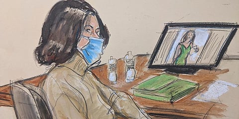 In this courtroom sketch, Ghislaine Maxwell is seated at the defense table while watching testimony of witnesses during her trial, Tuesday, Nov. 30, 2021, in New York. (Photo | AP)