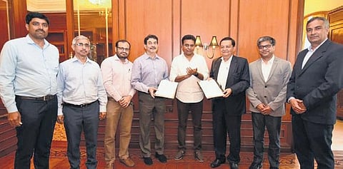 Industries Minister KT Rama Rao at the MoU signing ceremony with Amul Cooperative Society’s representatives in Hyderabad on Wednesday, Dec 29, 2021.
