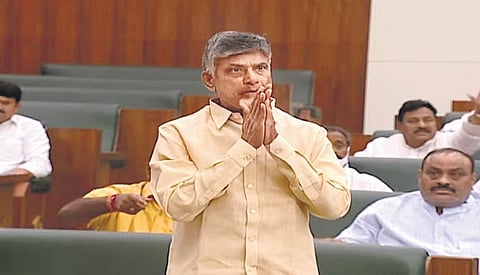 Opposition Leader N Chandrababu Naidu in Andhra Pradesh Assembly on Friday, Nov 19, 2021. (Photo | Express)