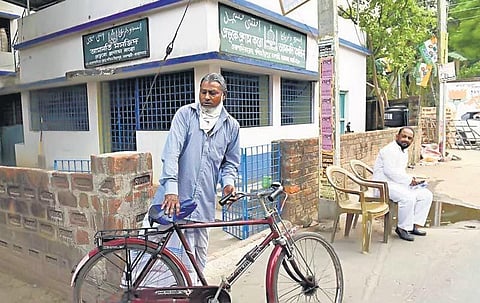 Land owner Partha Sarathi Basu in front of the mosque in Bengal’s Barasat. (Photo | EPS)