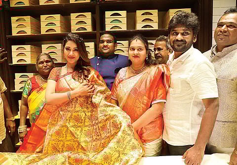 Actress Nivetha Pethuraj at the inauguration of Aalaya Silks in Vijayawada