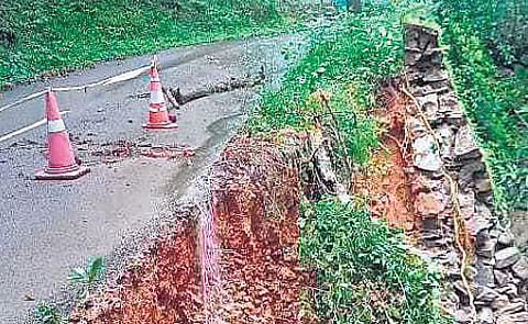 A side of the road to Ponmudi that caved in near the checkpost