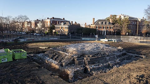 A pile of rubble is all that is left after the removal of the pedestal that once held the statue of Confederate General Robert E. Lee on Monument Ave. (Photo | AP)