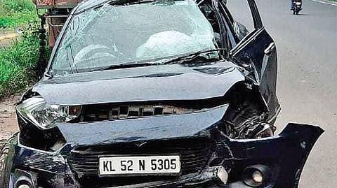 The mangled remains of the car at Pathadipalam