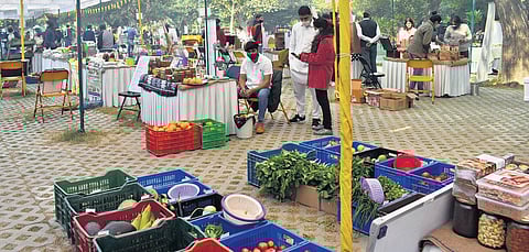 Delhiites browsing through an array of products at the weekend lifestyle market at Sunder Nursery on Sunday. (Photo | Anjani Chadha)