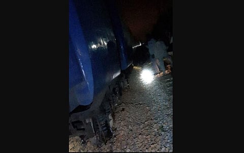 The goods train derailed when the shunting work was being carried out at Doddaballapur railway station (Photo | Special arrangement)