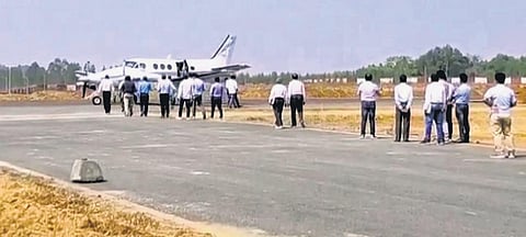 File photo of officials reviewing ongoing works at Jeypore airstrip (Photo | Express)