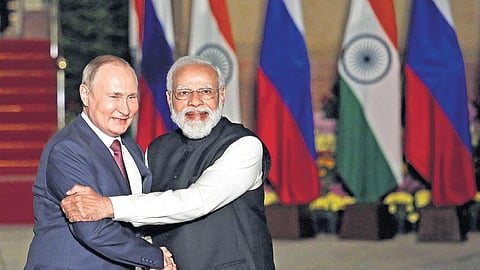 Prime Minister Narendra Modi with Russian President Vladimir Putin 