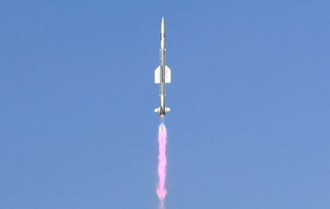 The indigenously developed missile was test-fired from a static vertical launcher positioned at the Integrated Test Range (ITR) on Tuesday afternoon. (Photo | EPS)